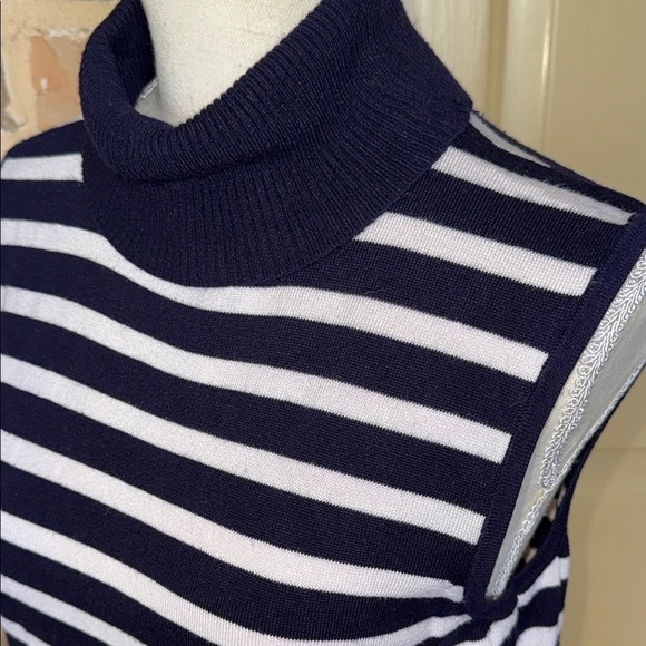 Cable & Gauge Navy White Nautical Stripe Sleeveless Turtleneck Sweater Knit Sz L - Picture 10 of 15